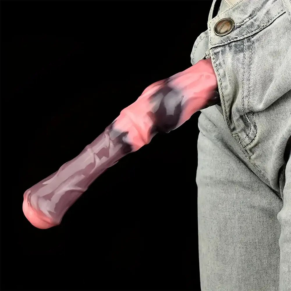 Colorful marble silicone horse dildo with knot base, photo 3