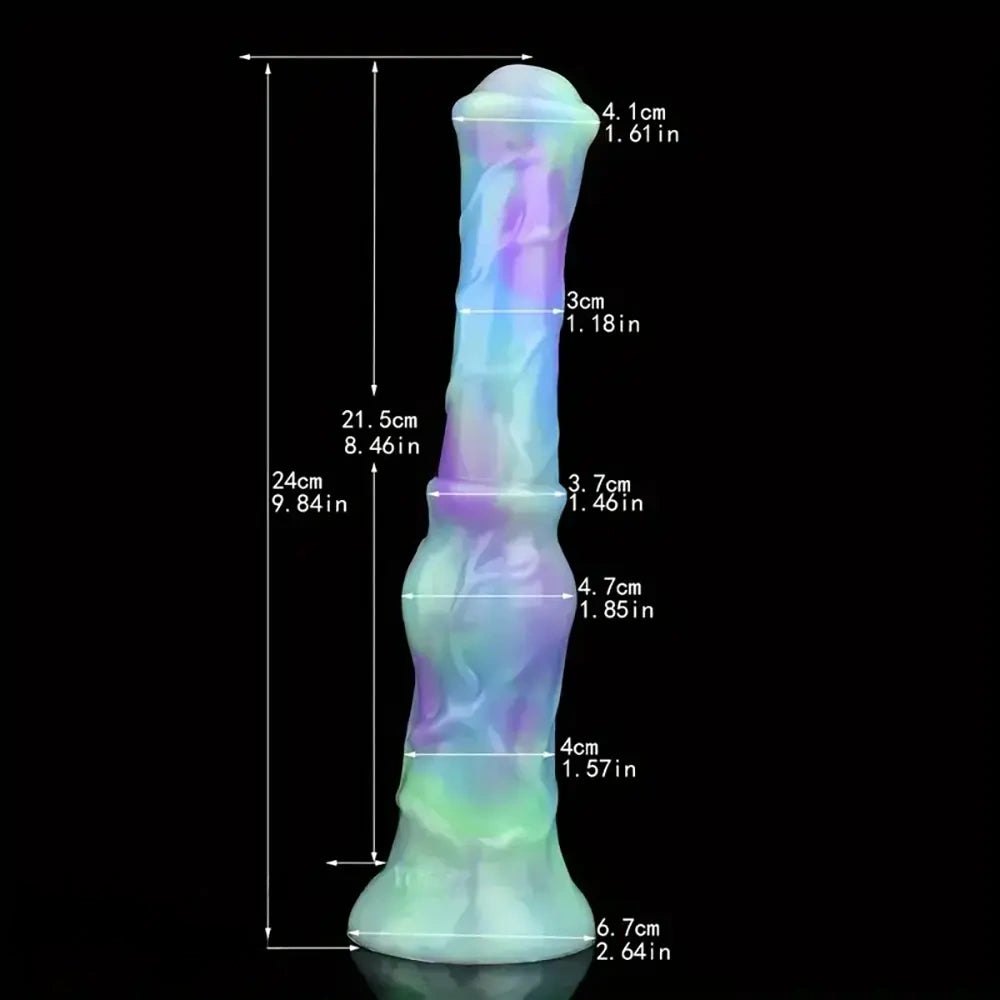 Colorful marble silicone horse dildo with knot base, photo 4