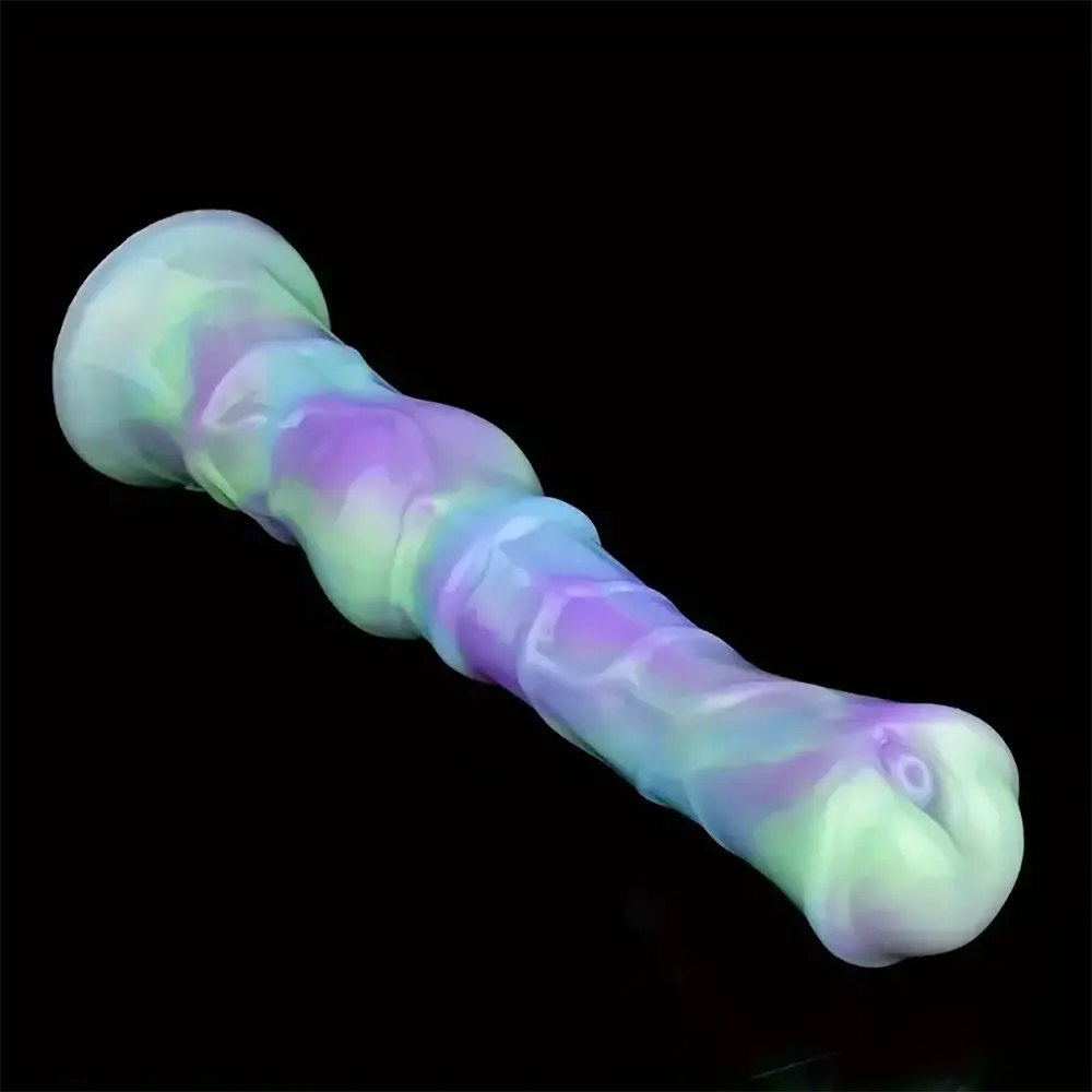 Colorful marble silicone horse dildo with knot base, photo 7