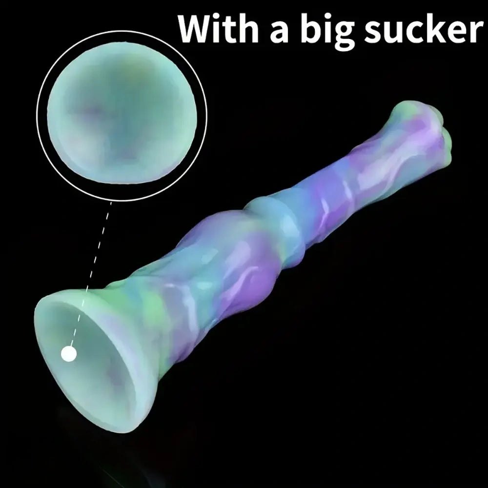 Colorful marble silicone horse dildo with knot base, photo 8