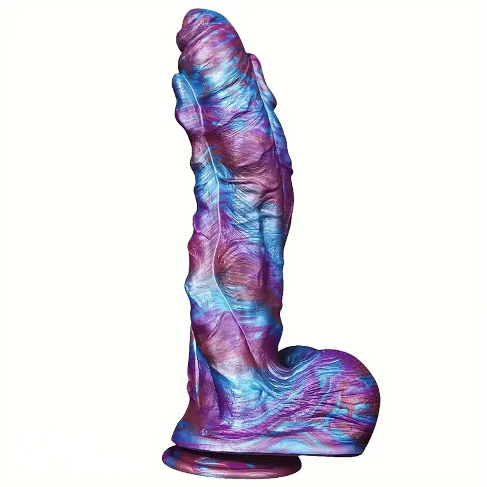 Purple blue swirl textured silicone fantasy dildo, photo 1