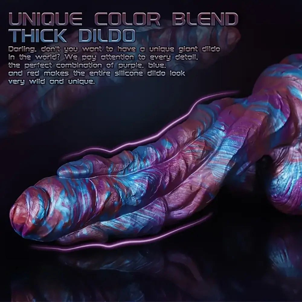 Purple blue swirl textured silicone fantasy dildo, photo 10