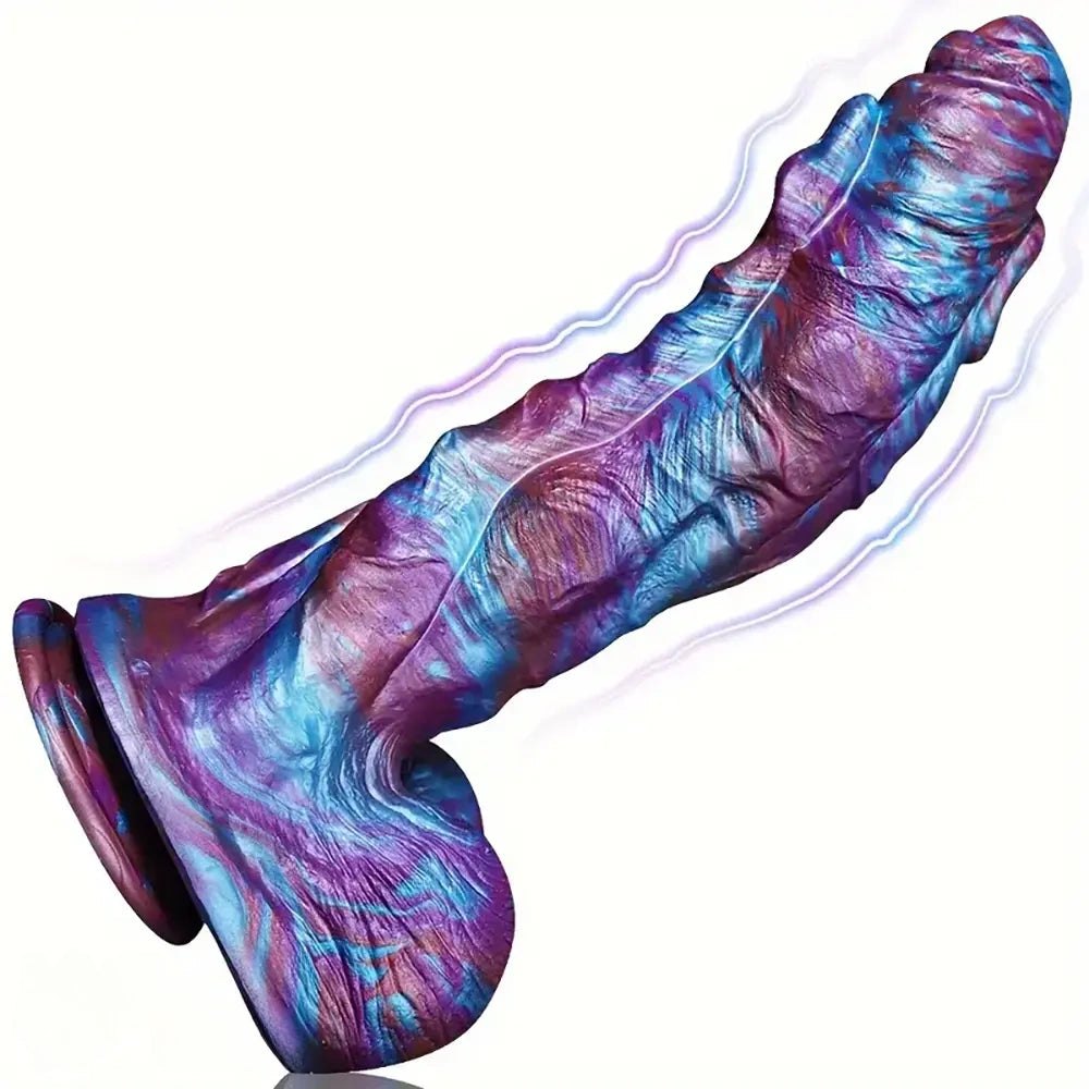 Purple blue swirl textured silicone fantasy dildo, photo 5