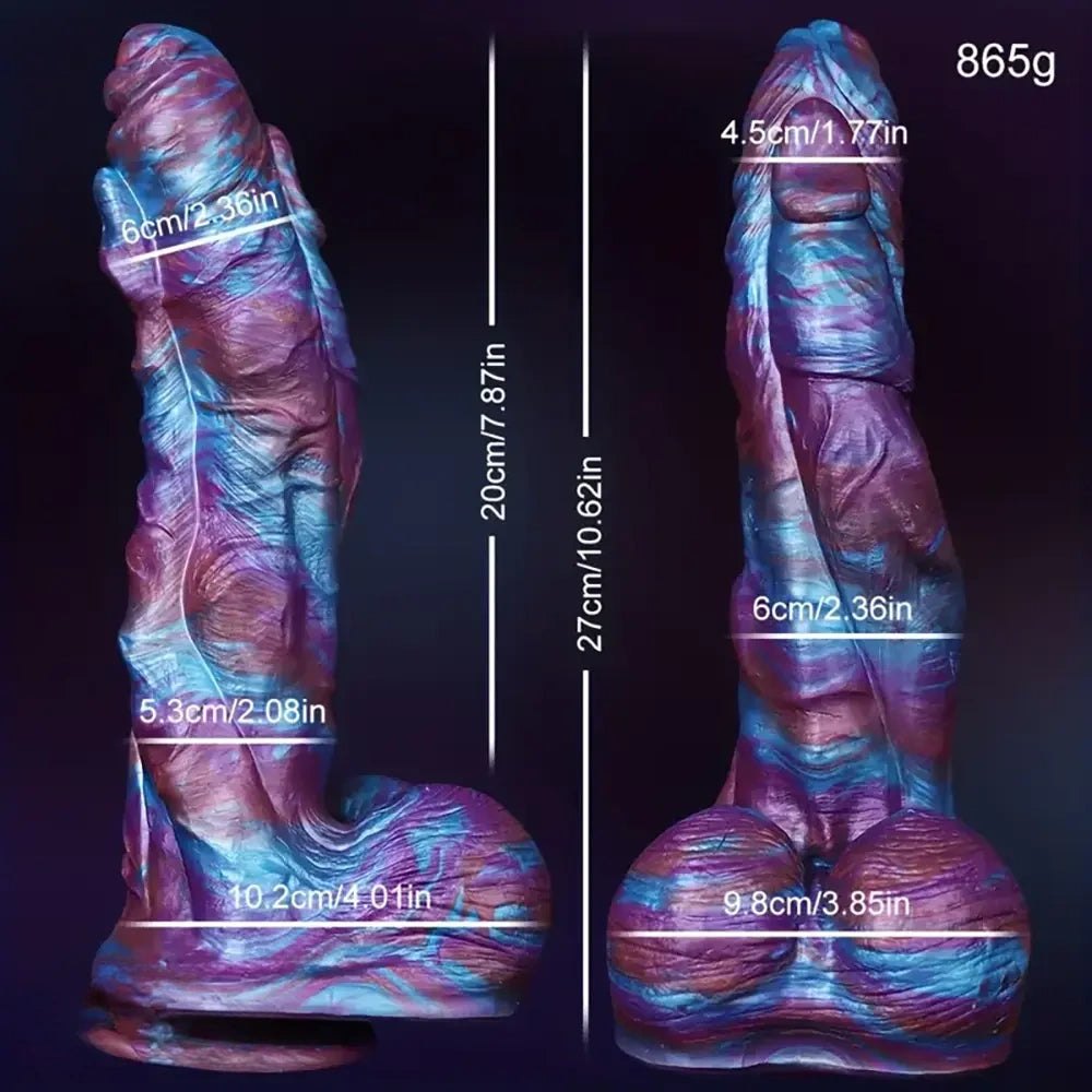 Purple blue swirl textured silicone fantasy dildo, photo 6