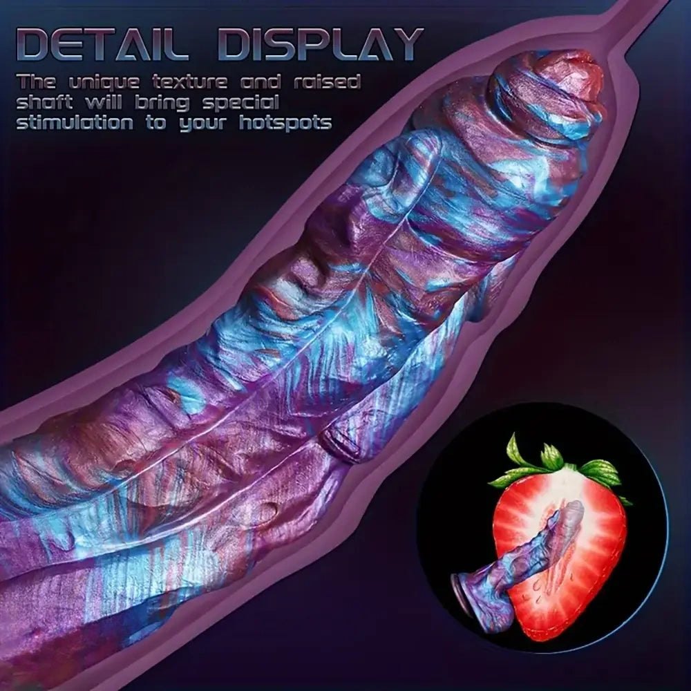 Purple blue swirl textured silicone fantasy dildo, photo 7