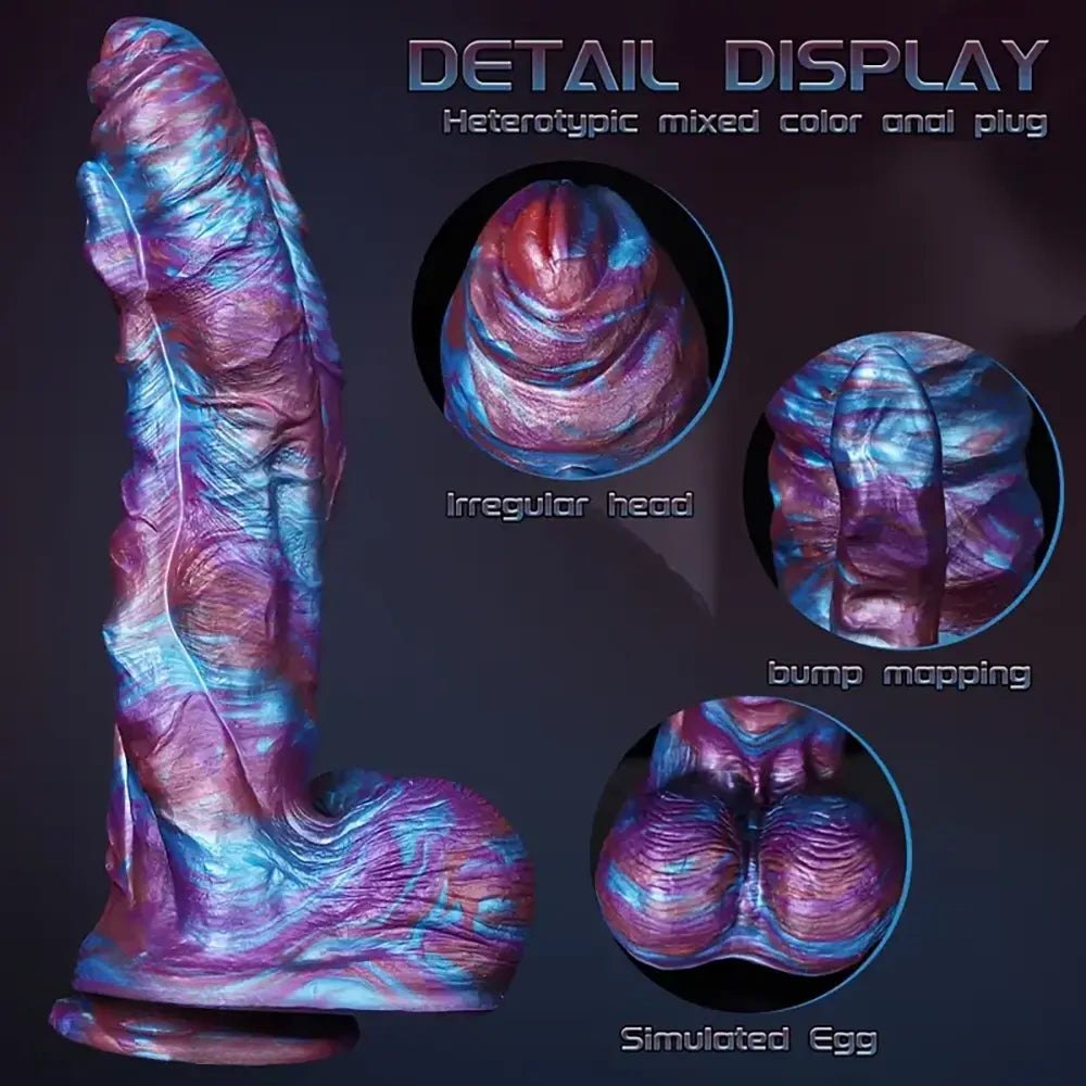 Purple blue swirl textured silicone fantasy dildo, photo 8
