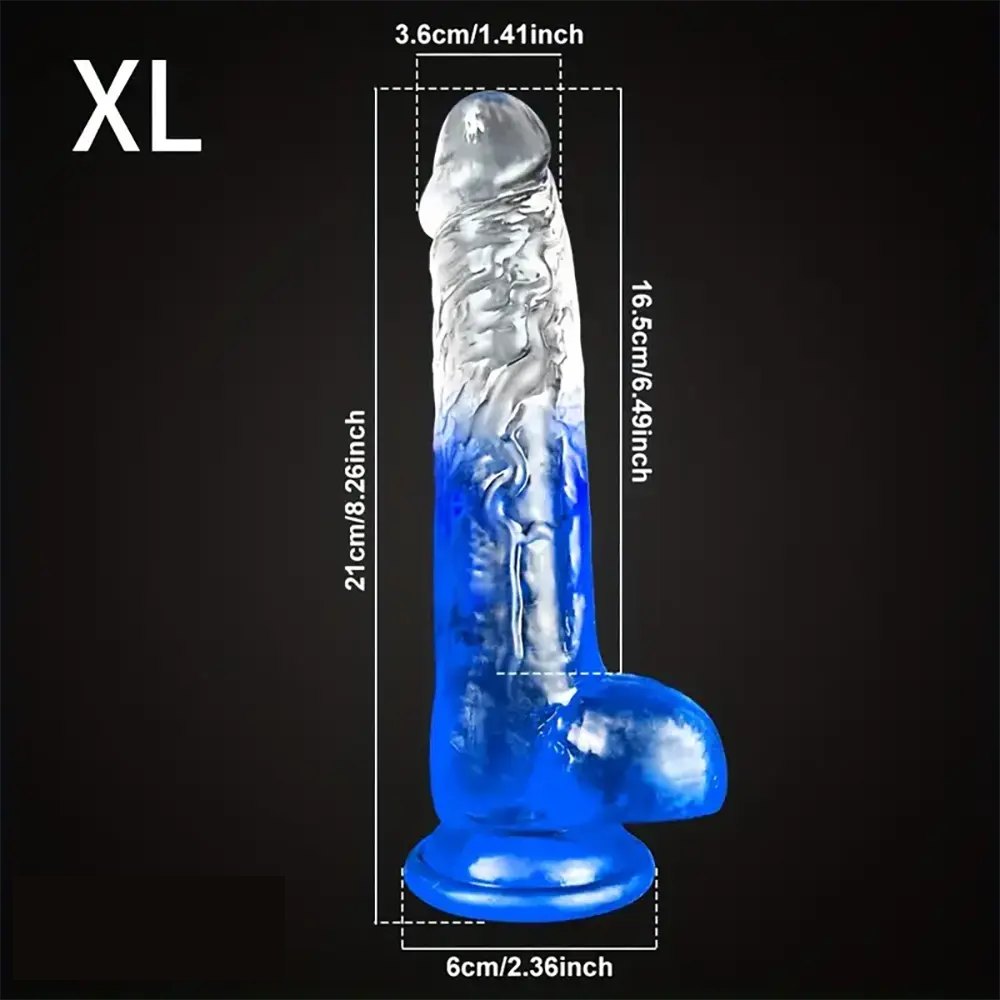 Blue colorful textured transparent suction cup dildo