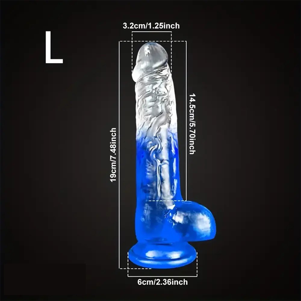 Blue colorful textured transparent suction cup dildo