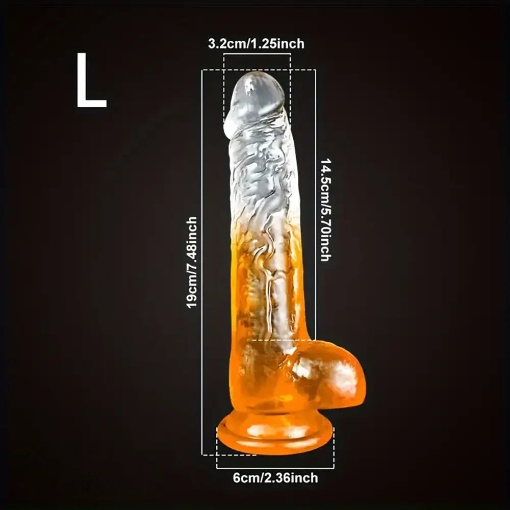 Orange colorful textured transparent suction cup dildo