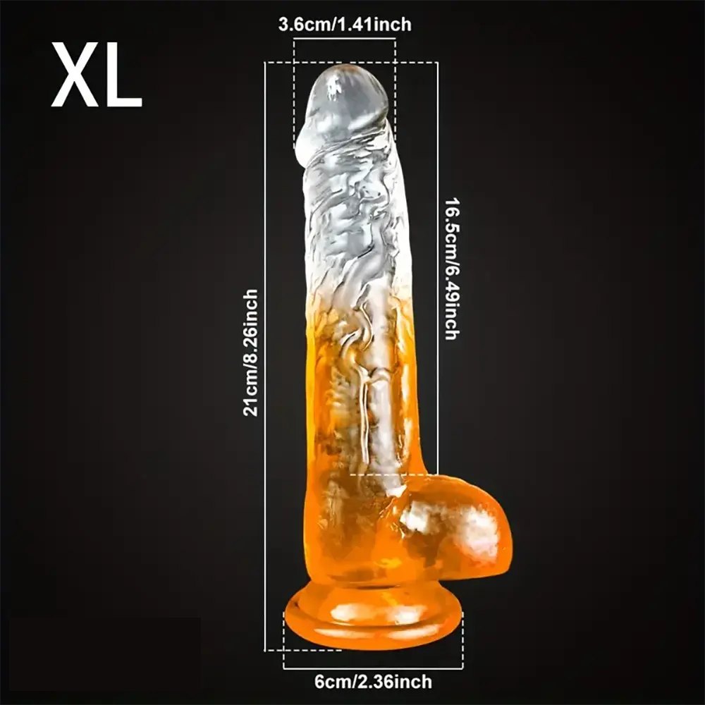 Orange colorful textured transparent suction cup dildo