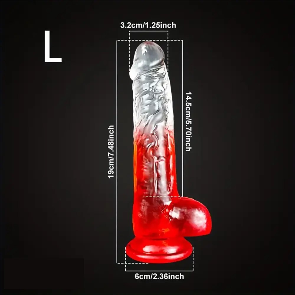 Red colorful textured transparent suction cup dildo