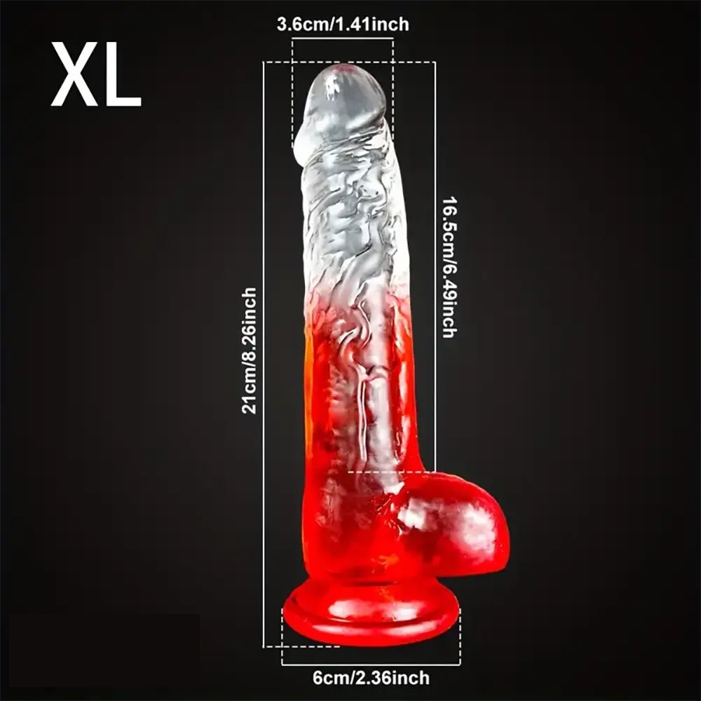 Red colorful textured transparent suction cup dildo