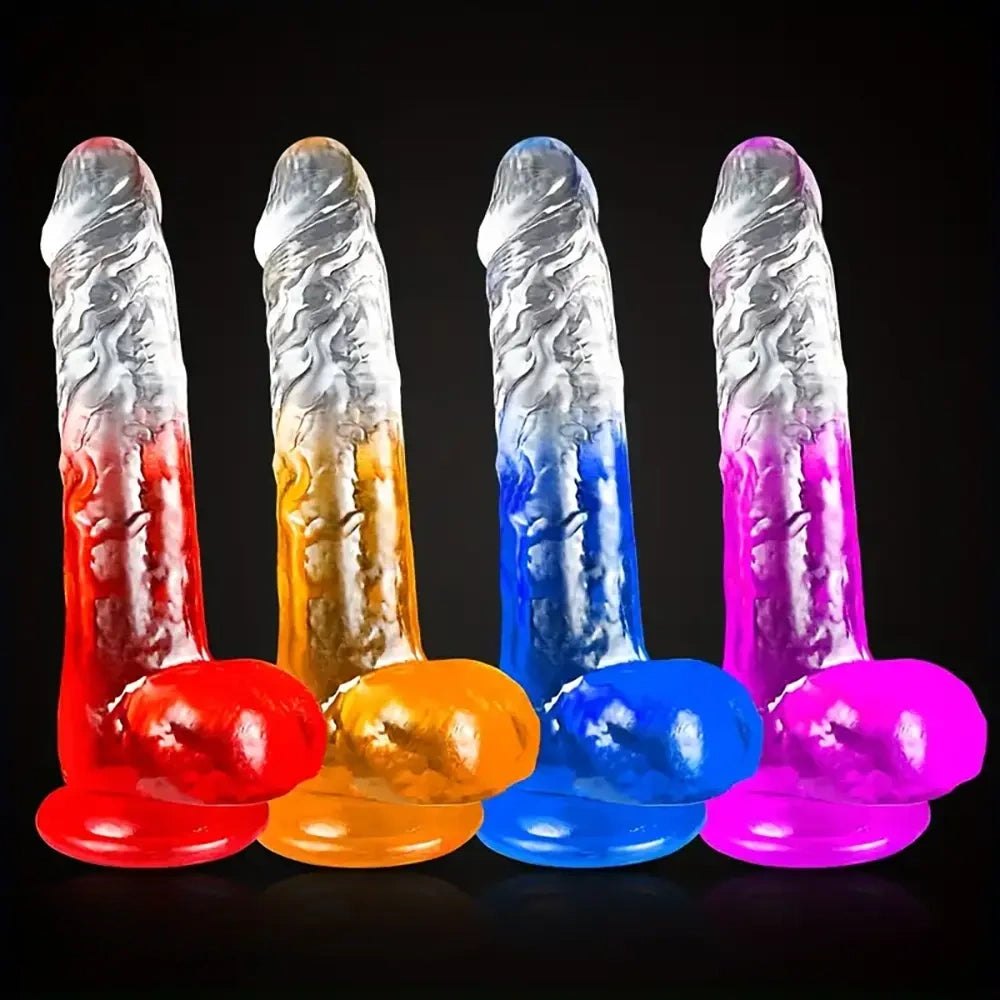 Colorful textured transparent suction cup dildo, photo 1