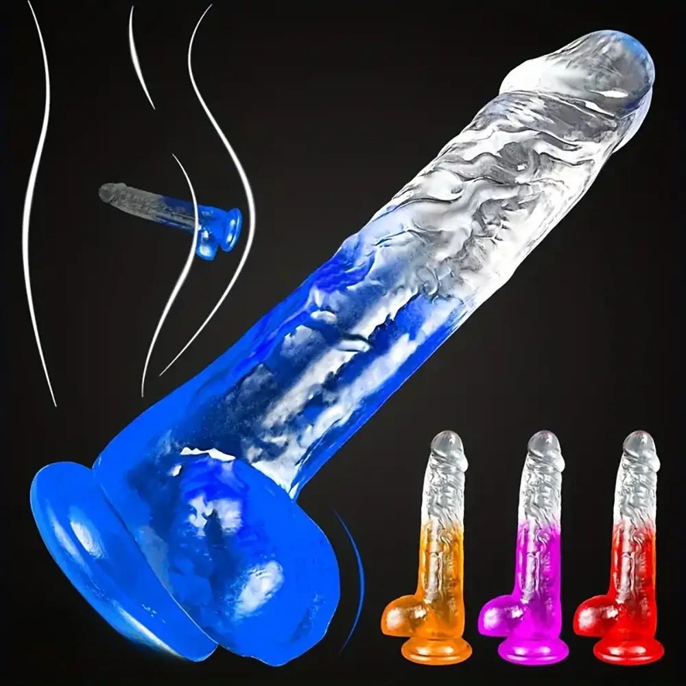 Colorful textured transparent suction cup dildo, photo 3