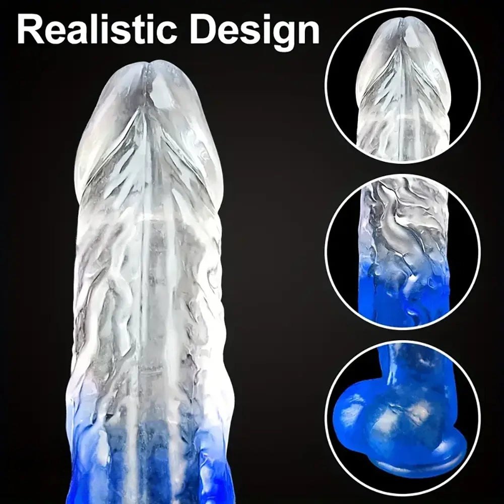 Colorful textured transparent suction cup dildo, photo 4