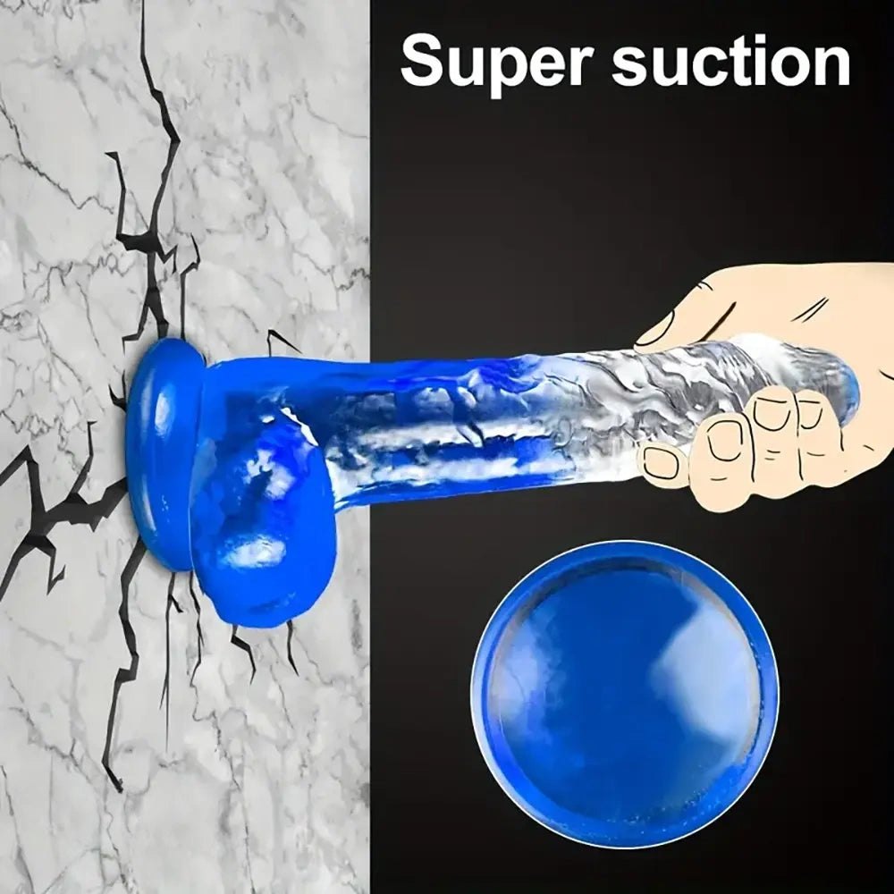 Colorful textured transparent suction cup dildo, photo 5