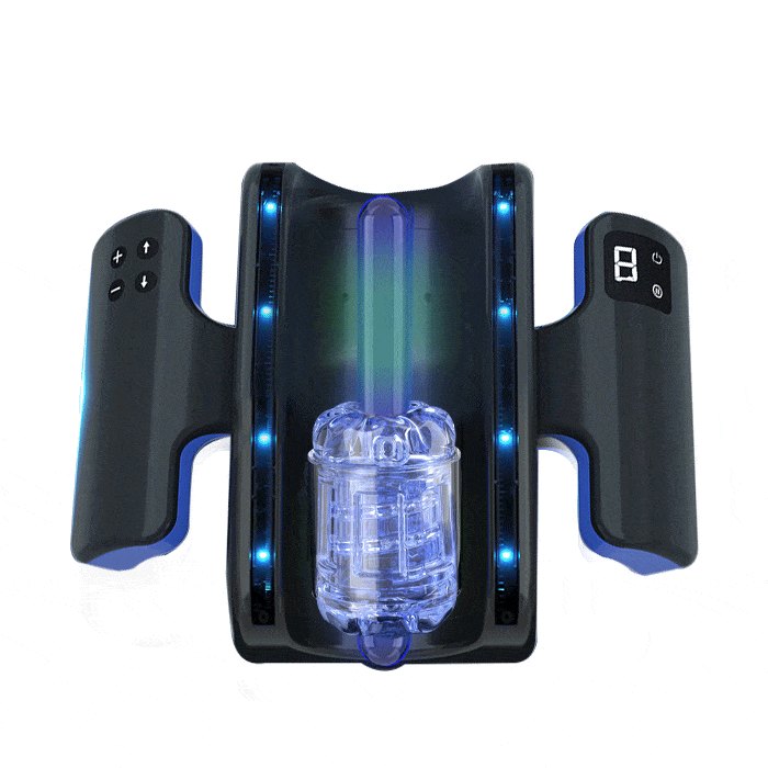 Black compact thrusting male masturbator with LCD display, photo 1