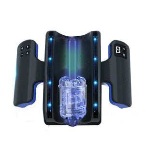 Black compact thrusting male masturbator with LCD display, photo 1