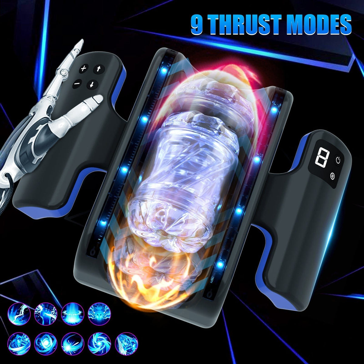 Black compact thrusting male masturbator with LCD display, photo 3