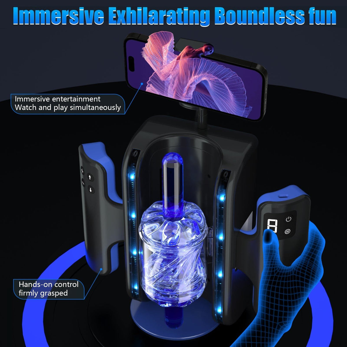 Black compact thrusting male masturbator with LCD display, photo 4