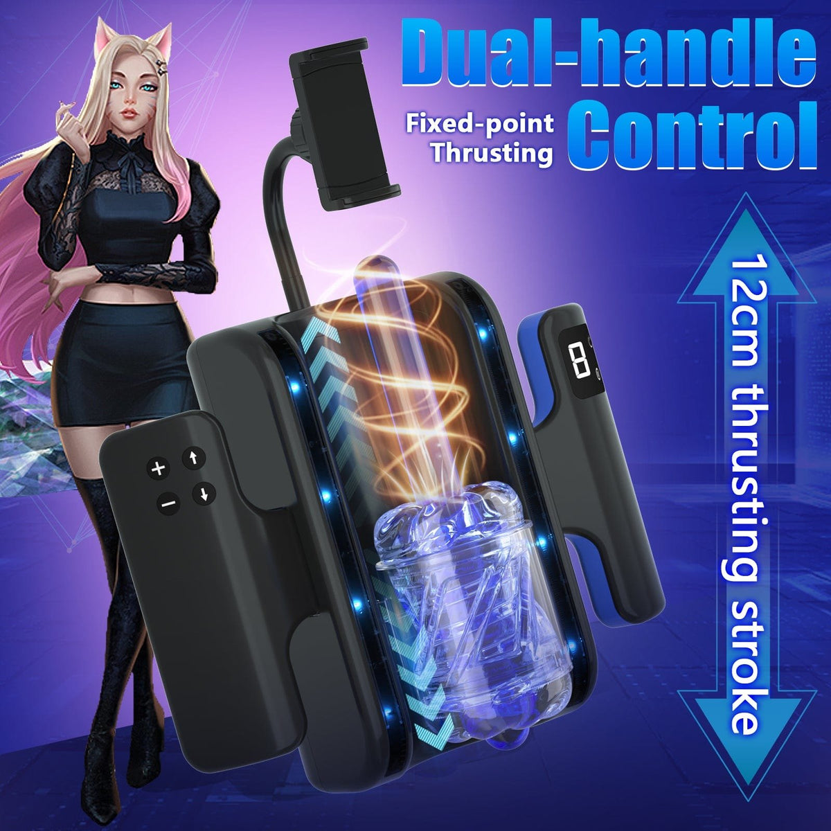 Black compact thrusting male masturbator with LCD display, photo 5
