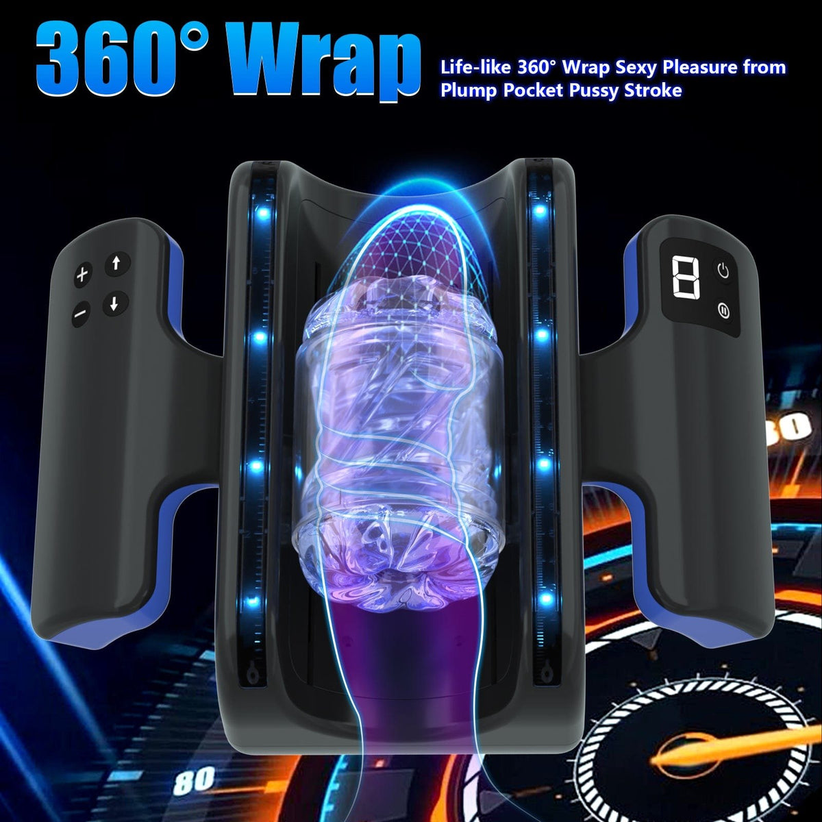 Black compact thrusting male masturbator with LCD display, photo 7