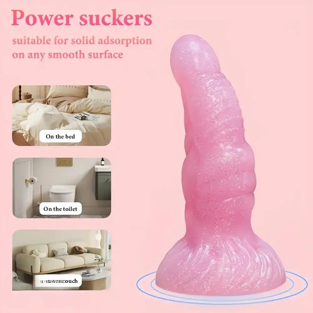 Pink glitter curved silicone g-spot dildo, photo 10