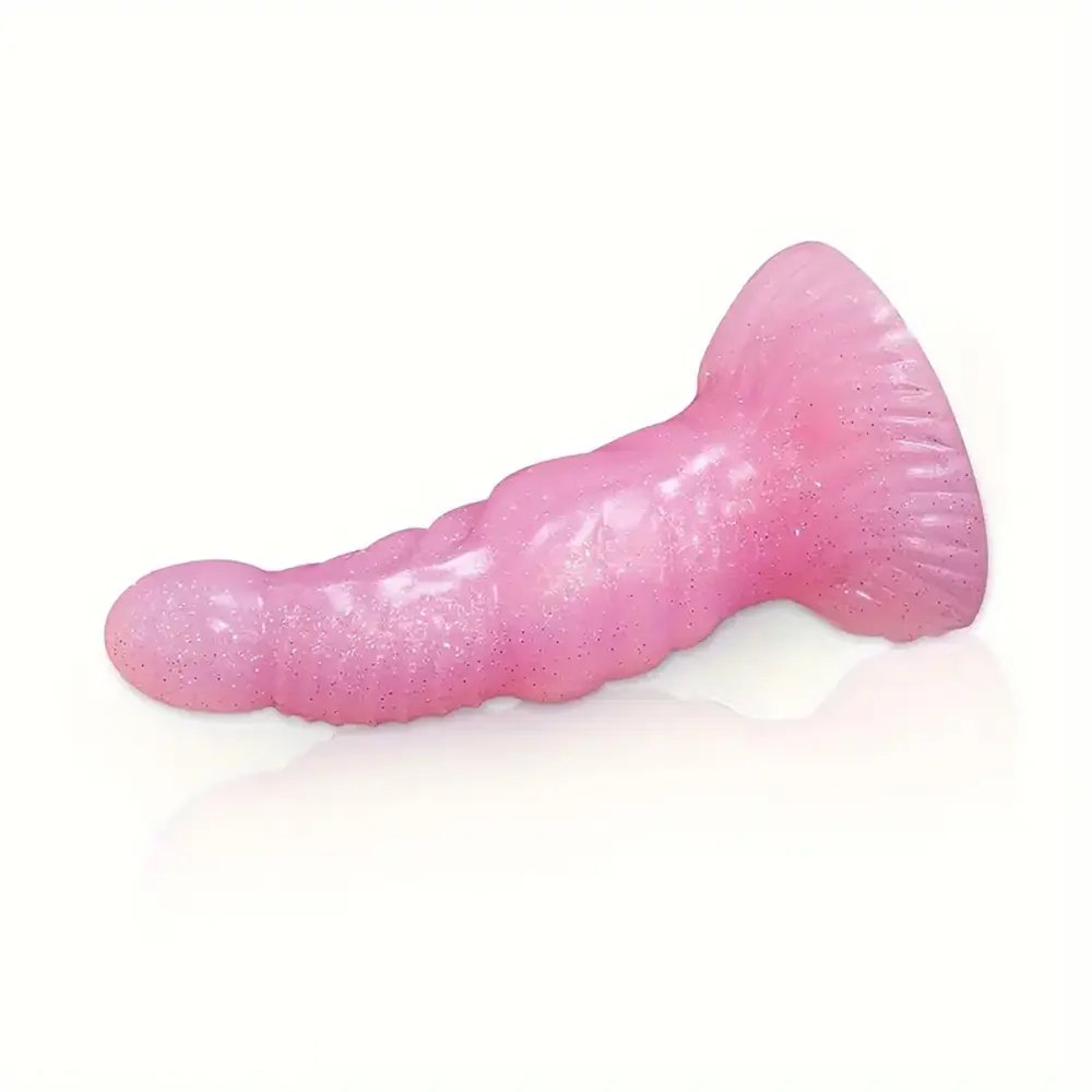 Pink glitter curved silicone g-spot dildo, photo 11