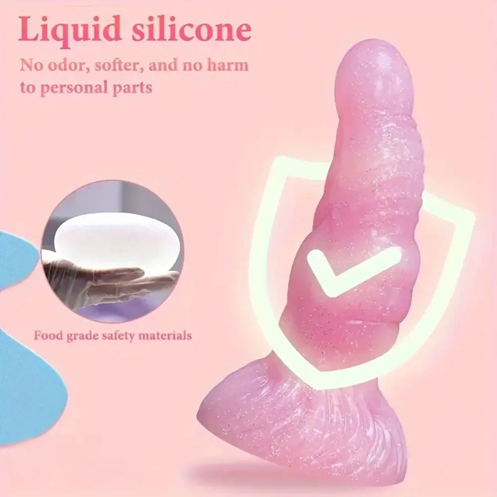 Pink glitter curved silicone g-spot dildo, photo 2