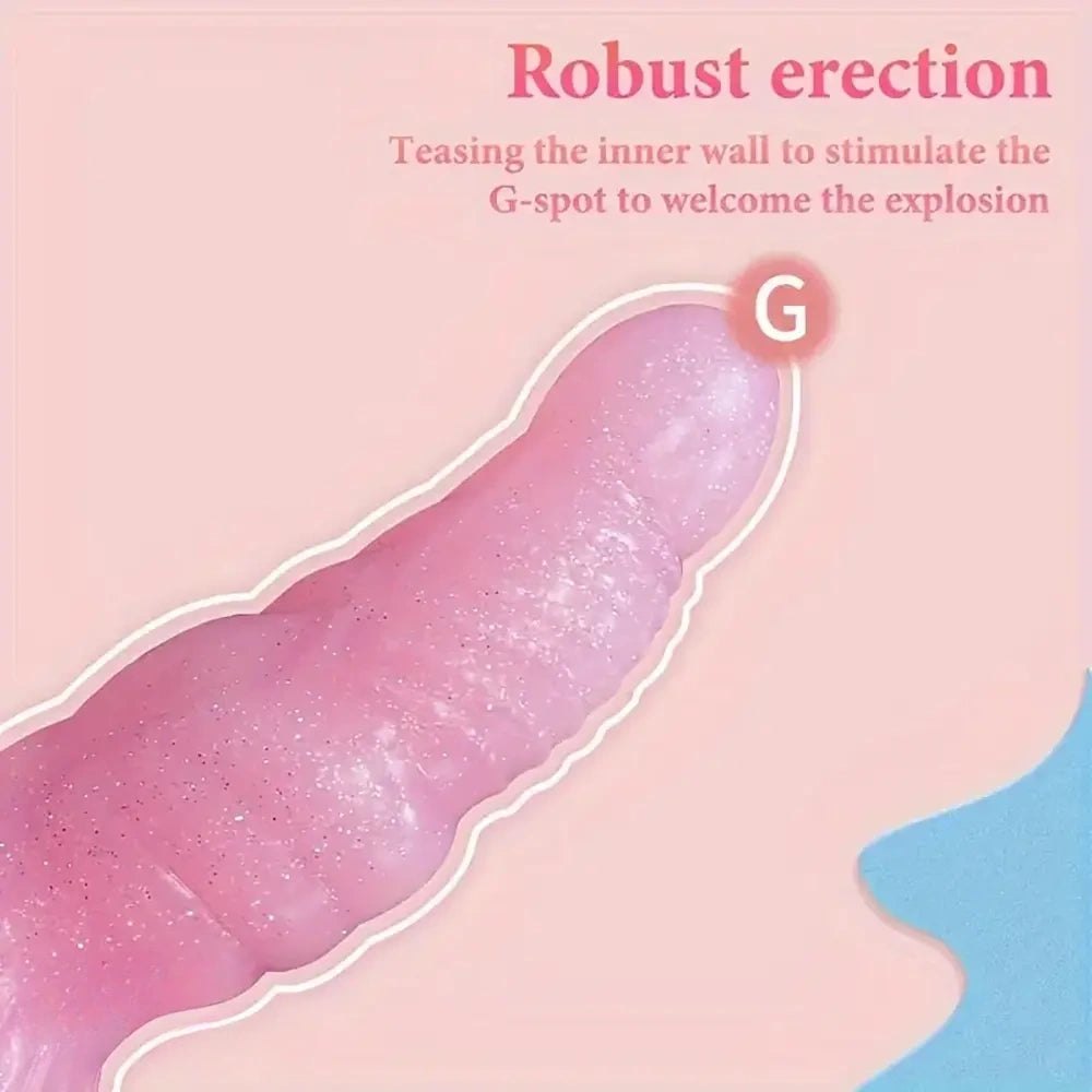 Pink glitter curved silicone g-spot dildo, photo 3