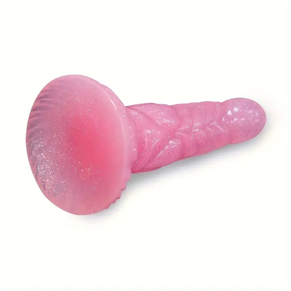 Pink glitter curved silicone g-spot dildo, photo 5