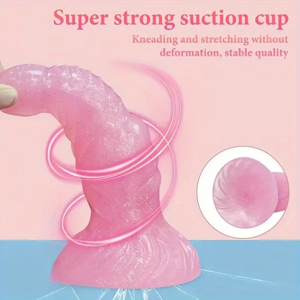 Pink glitter curved silicone g-spot dildo, photo 6