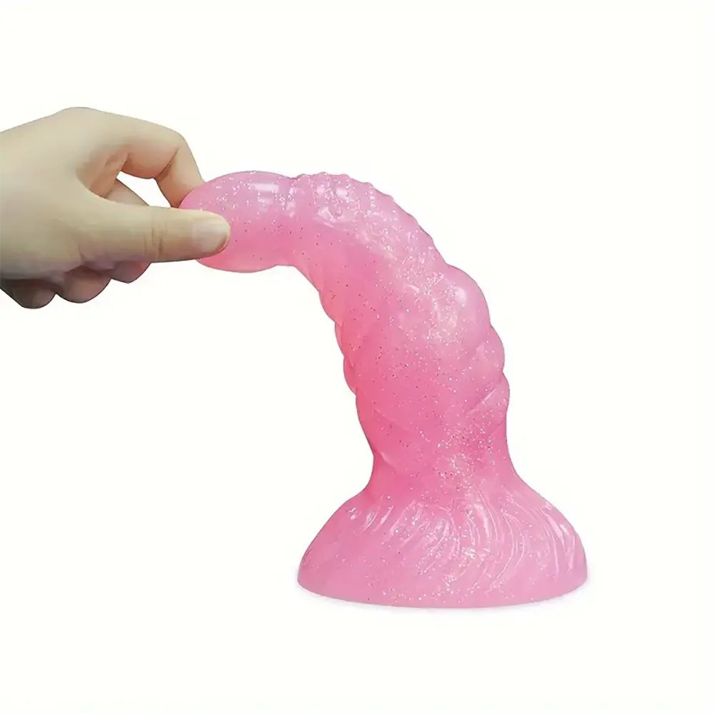 Pink glitter curved silicone g-spot dildo, photo 7