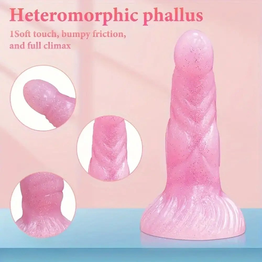 Pink glitter curved silicone g-spot dildo, photo 8