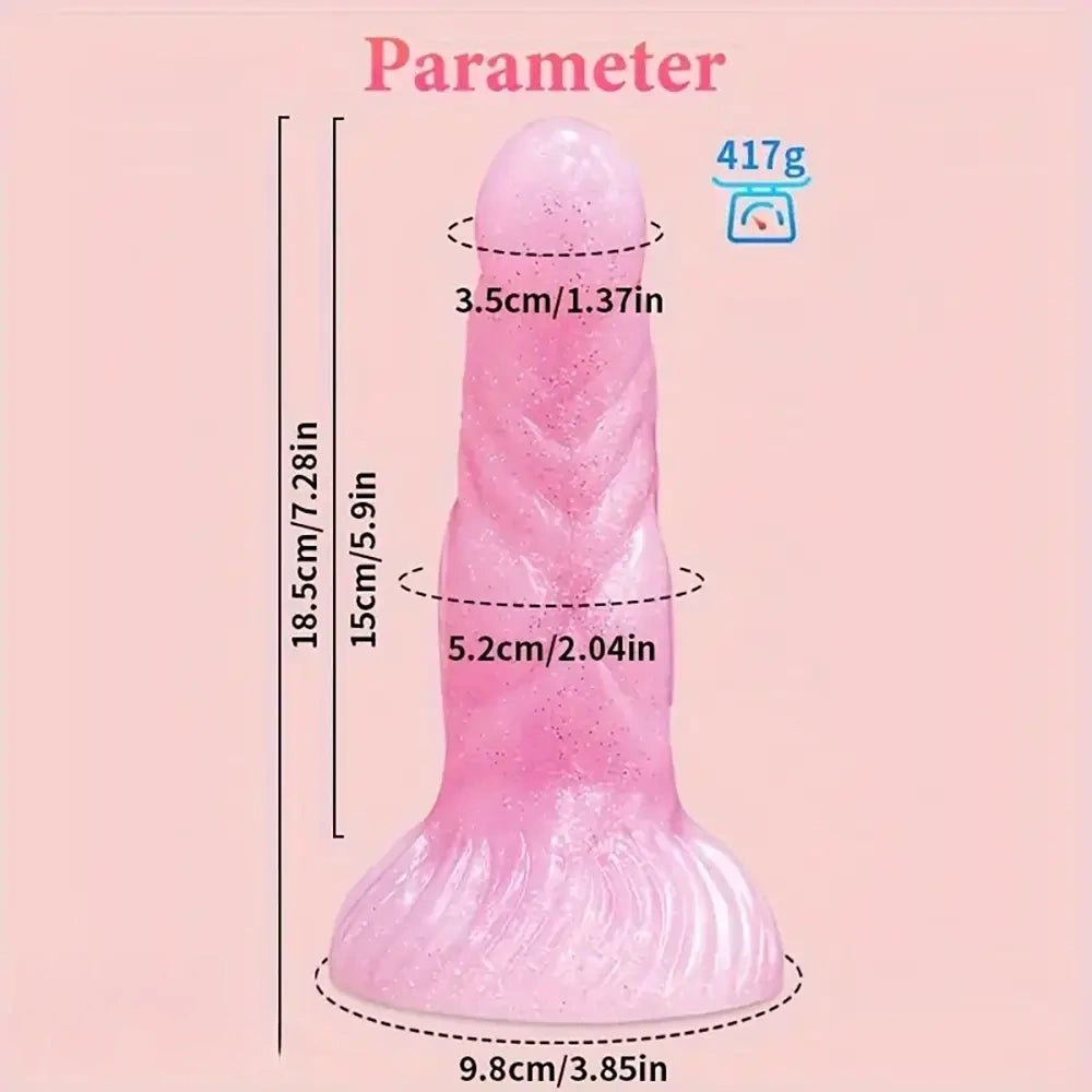 Pink glitter curved silicone g-spot dildo, photo 9
