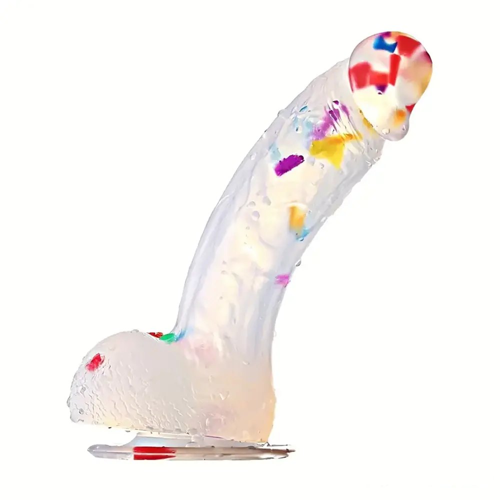 Colorful confetti-speckle silicone suction cup dildo, photo 1