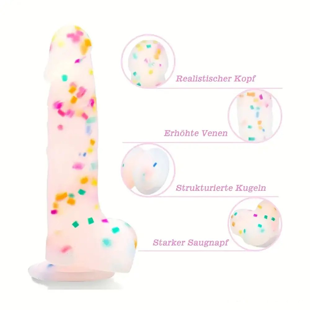 Colorful confetti-speckle silicone suction cup dildo, photo 10