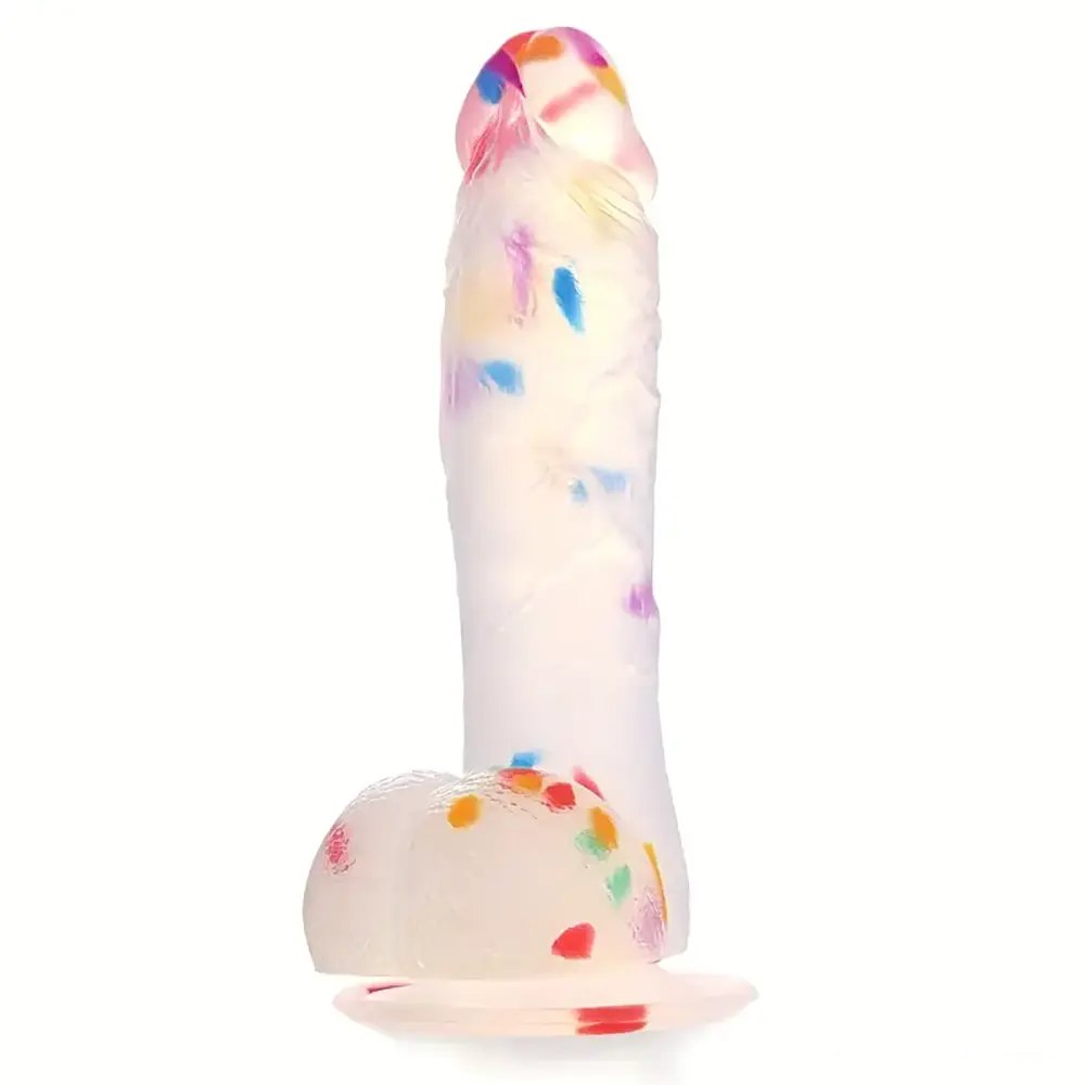Colorful confetti-speckle silicone suction cup dildo, photo 2