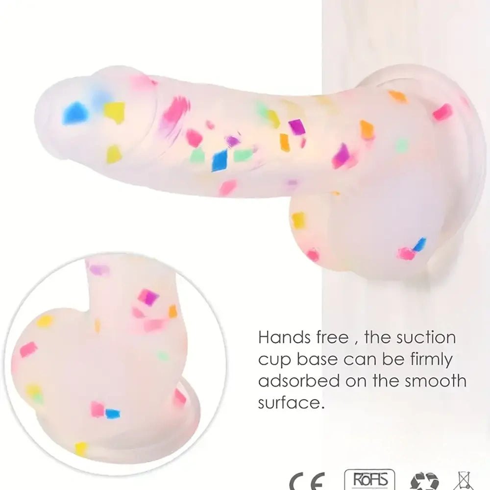 Colorful confetti-speckle silicone suction cup dildo, photo 4