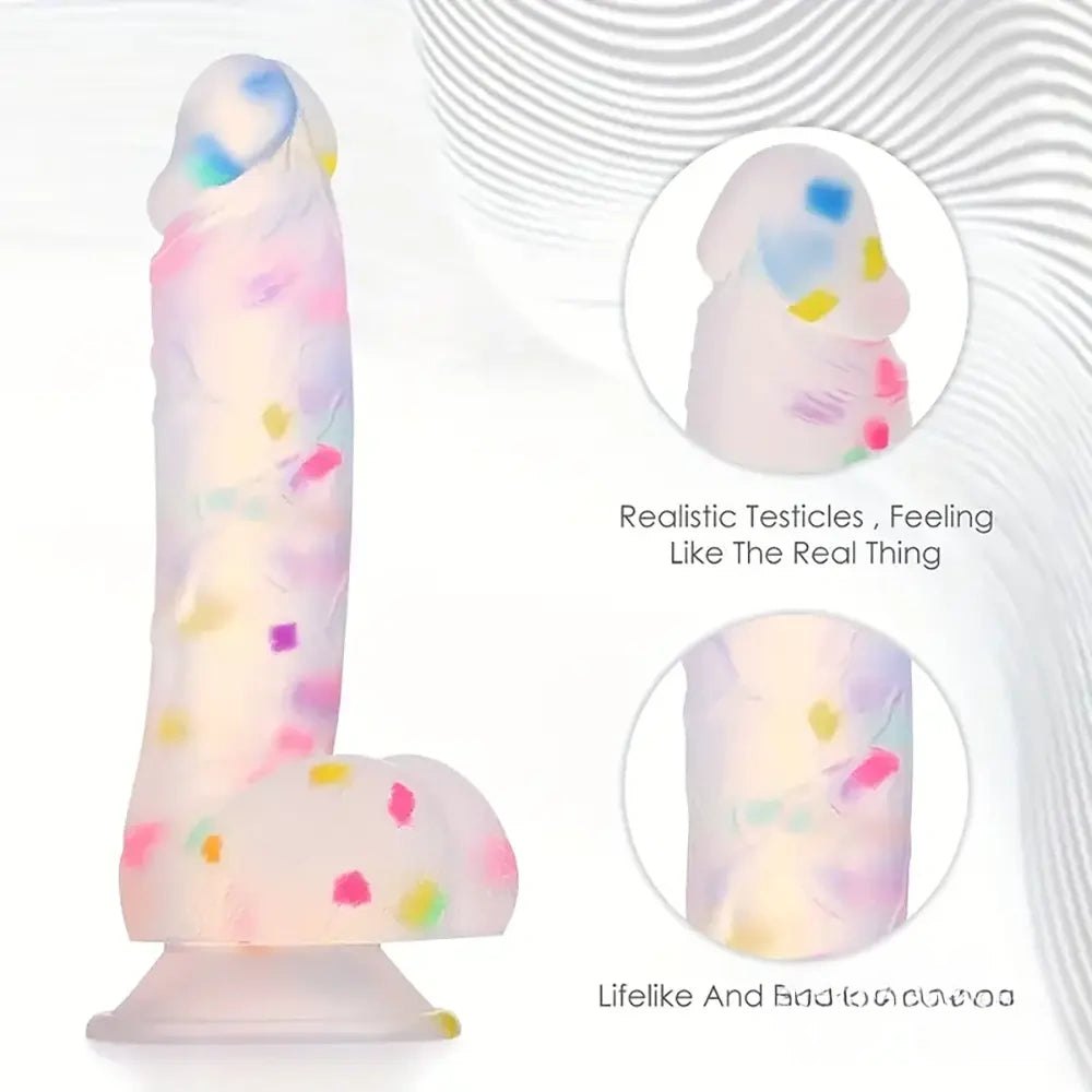 Colorful confetti-speckle silicone suction cup dildo, photo 5