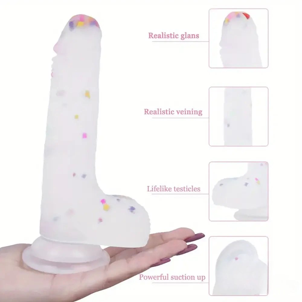 Colorful confetti-speckle silicone suction cup dildo, photo 7