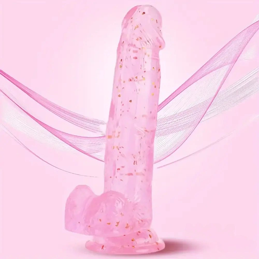Pink translucent confetti tpe dildo