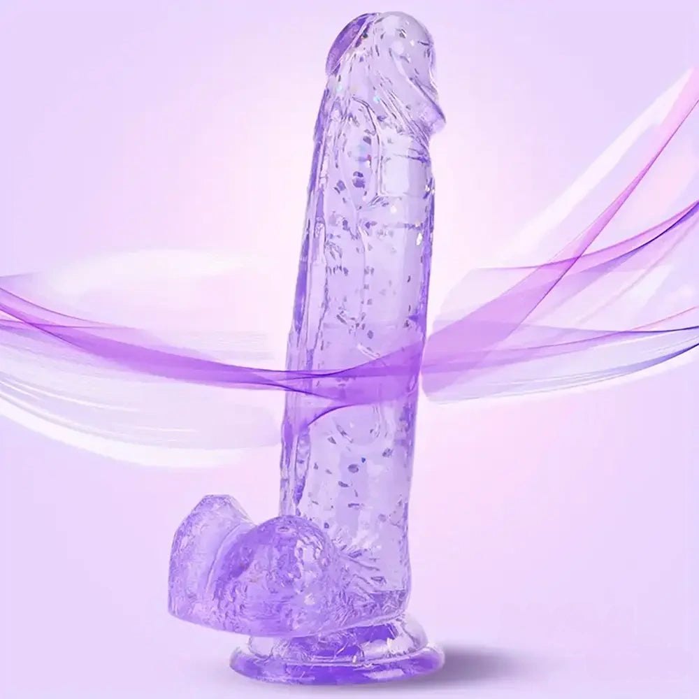 Purple translucent confetti tpe dildo