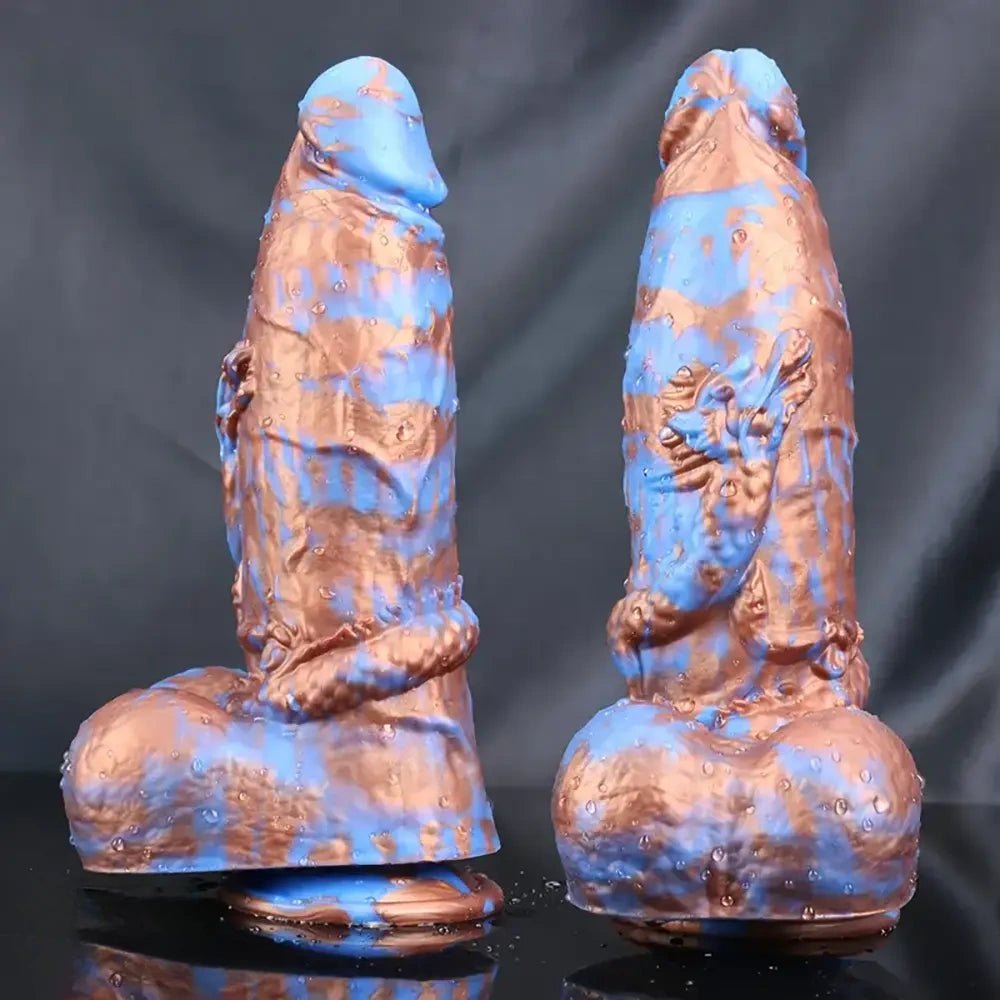 Copper and blue marbled monster dildo, photo 1