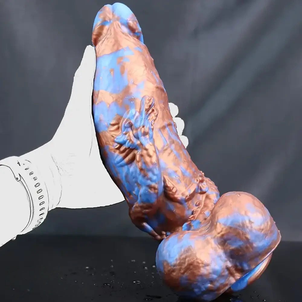 Copper and blue marbled monster dildo, photo 2