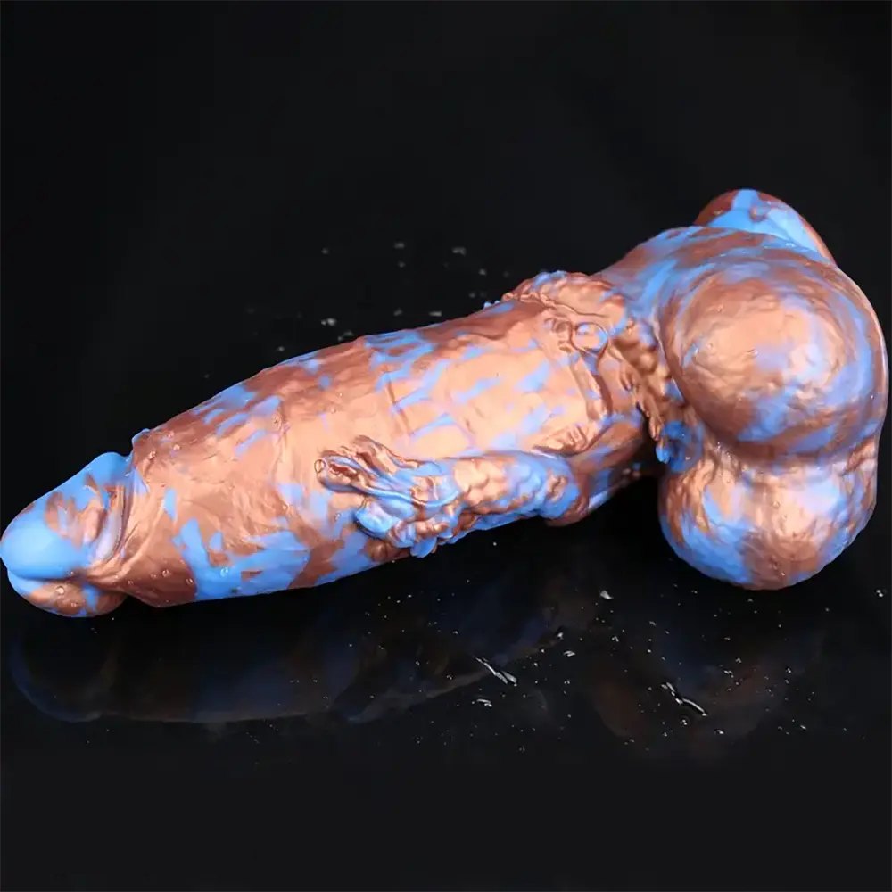 Copper and blue marbled monster dildo, photo 4