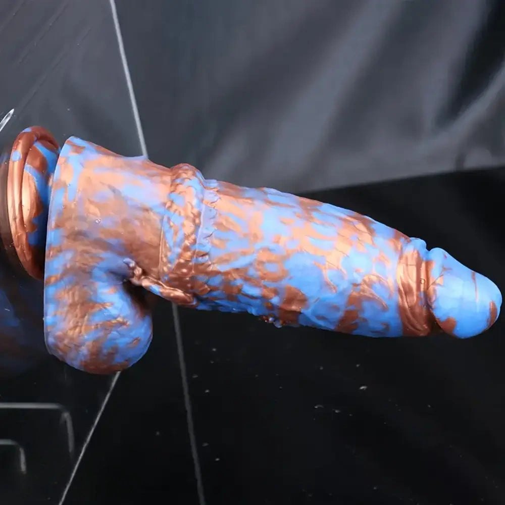 Copper and blue marbled monster dildo, photo 5