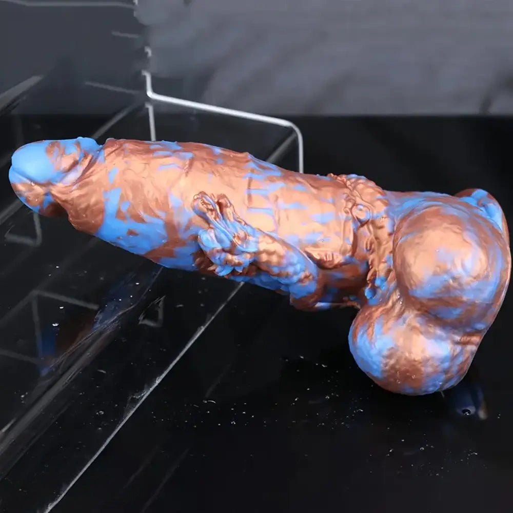 Copper and blue marbled monster dildo, photo 6