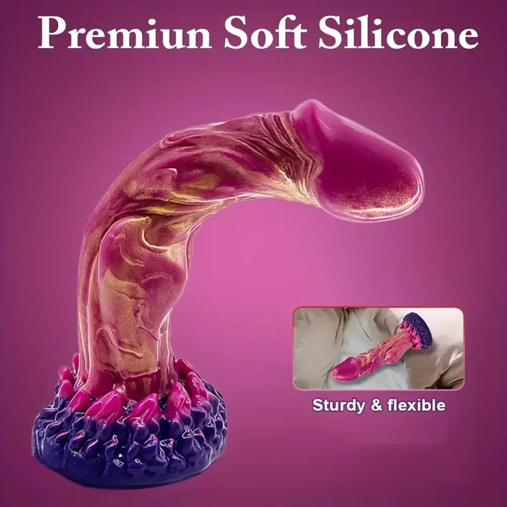 Pink and gold marbled monster fantasy dildo, photo 1