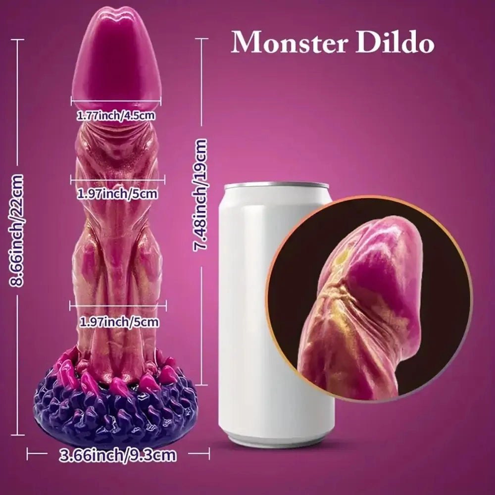 Pink and gold marbled monster fantasy dildo, photo 2